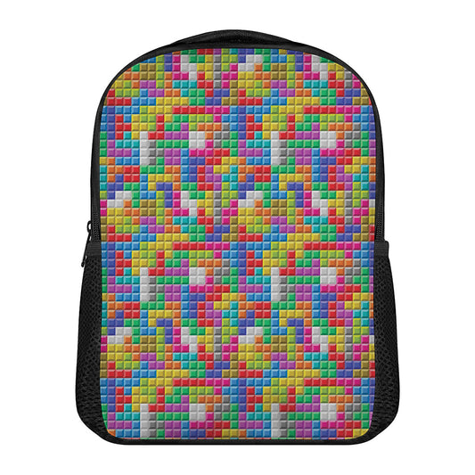 Colorful Brick Puzzle Game Pattern Print Casual Backpack