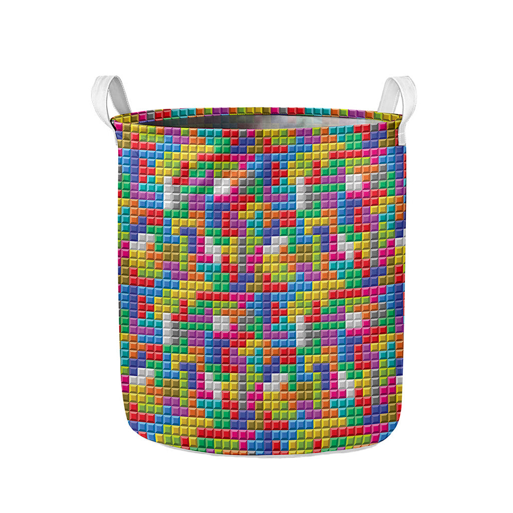 Colorful Brick Puzzle Game Pattern Print Collapsible Laundry Basket