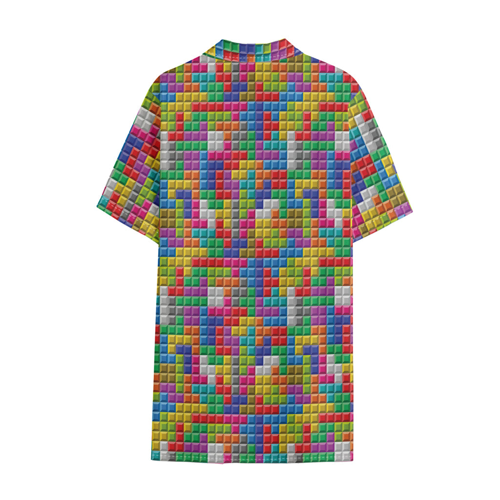 Colorful Brick Puzzle Game Pattern Print Cotton Hawaiian Shirt
