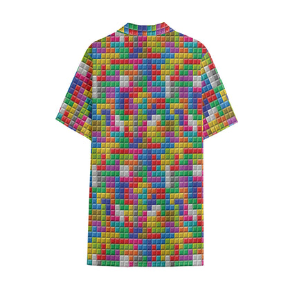 Colorful Brick Puzzle Game Pattern Print Cotton Hawaiian Shirt