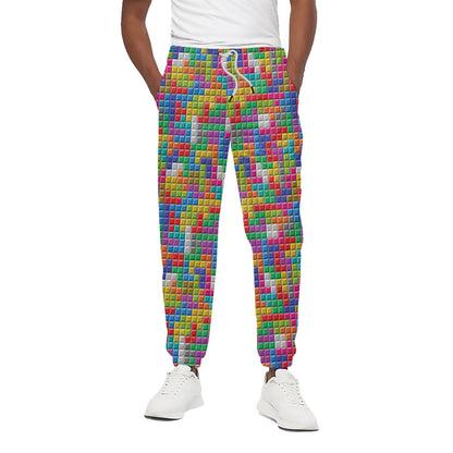Colorful Brick Puzzle Game Pattern Print Cotton Pants