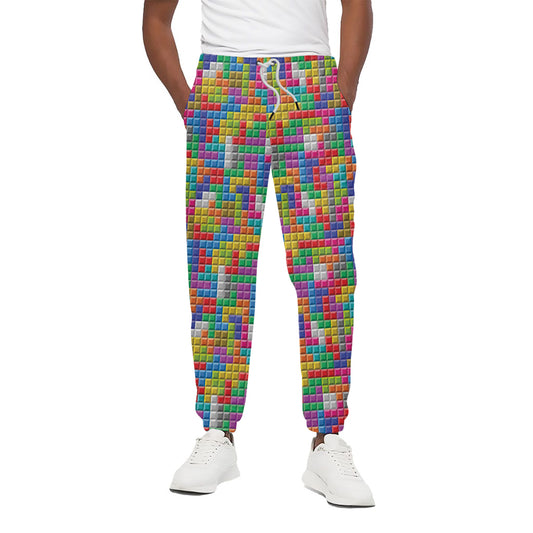 Colorful Brick Puzzle Game Pattern Print Cotton Pants