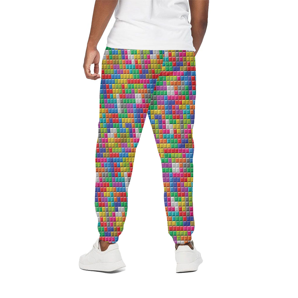 Colorful Brick Puzzle Game Pattern Print Cotton Pants