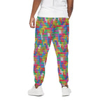 Colorful Brick Puzzle Game Pattern Print Cotton Pants