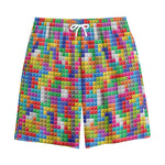 Colorful Brick Puzzle Game Pattern Print Cotton Shorts