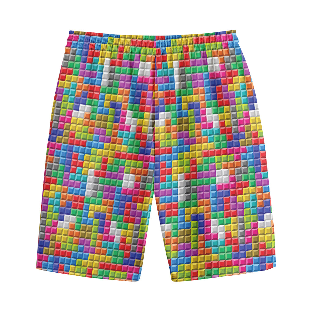 Colorful Brick Puzzle Game Pattern Print Cotton Shorts