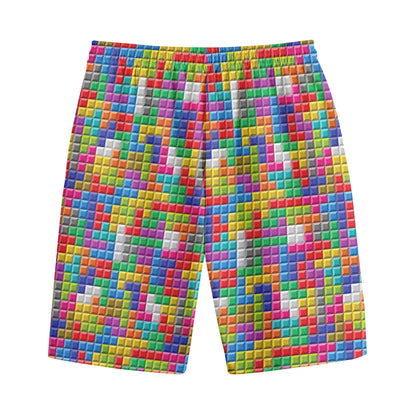 Colorful Brick Puzzle Game Pattern Print Cotton Shorts