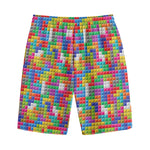 Colorful Brick Puzzle Game Pattern Print Cotton Shorts