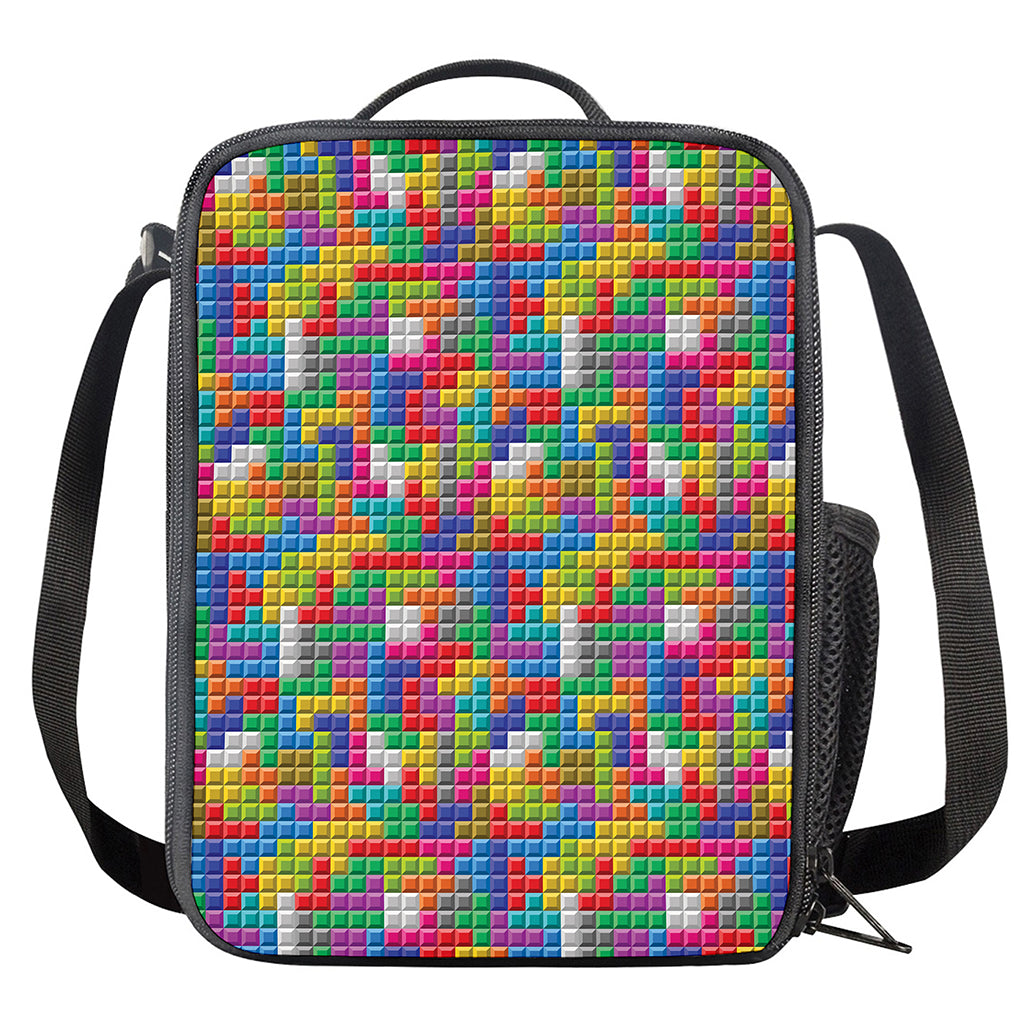 Colorful Brick Puzzle Game Pattern Print Crossbody Lunch Bag
