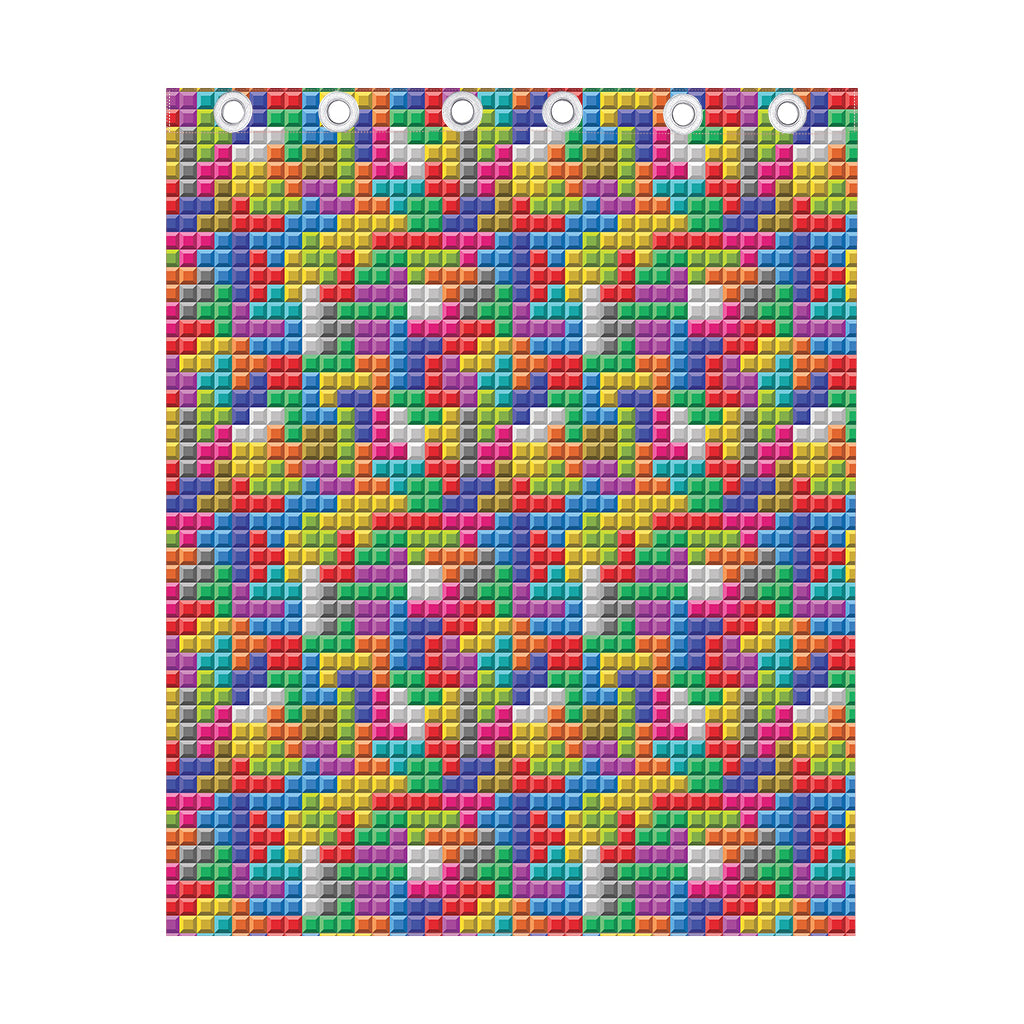 Colorful Brick Puzzle Game Pattern Print Curtain
