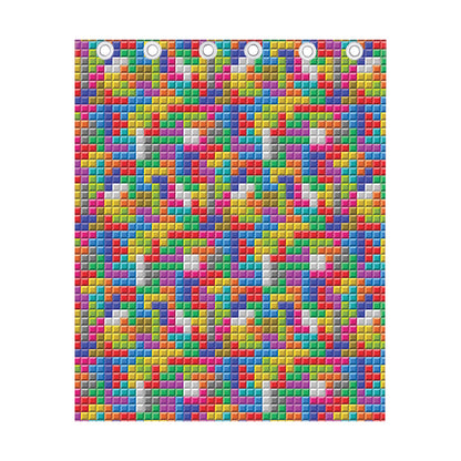 Colorful Brick Puzzle Game Pattern Print Curtain