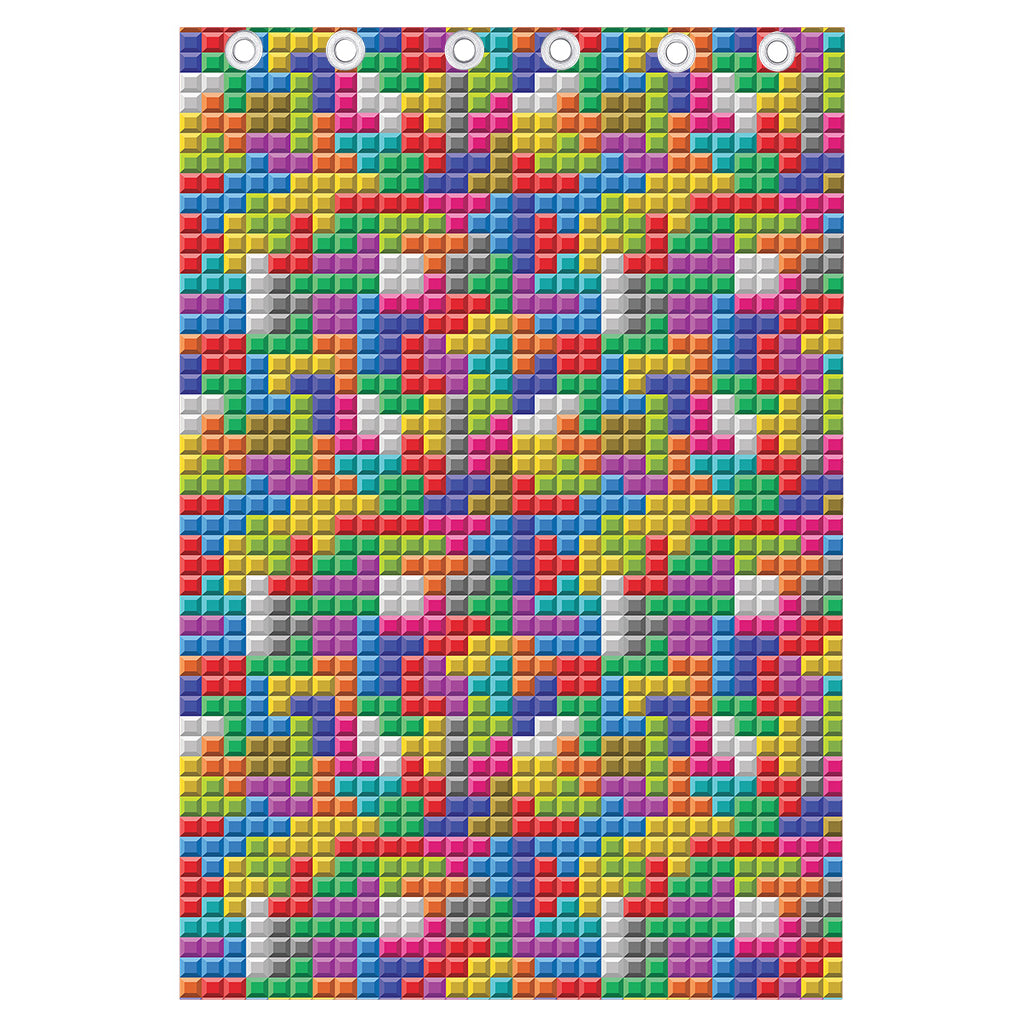Colorful Brick Puzzle Game Pattern Print Curtain