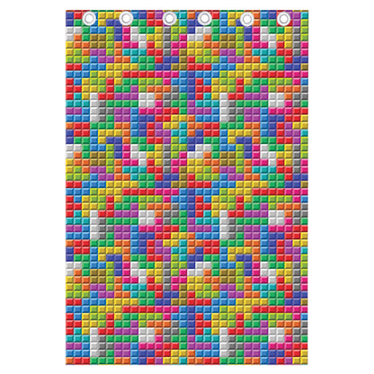 Colorful Brick Puzzle Game Pattern Print Curtain