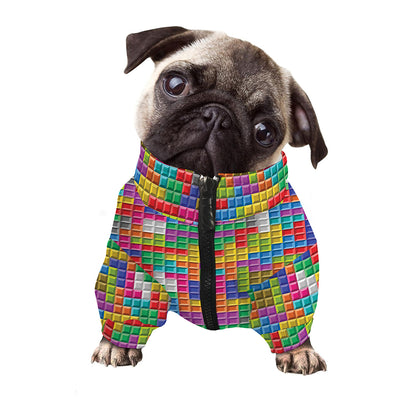 Colorful Brick Puzzle Game Pattern Print Dog Zip Up Jacket
