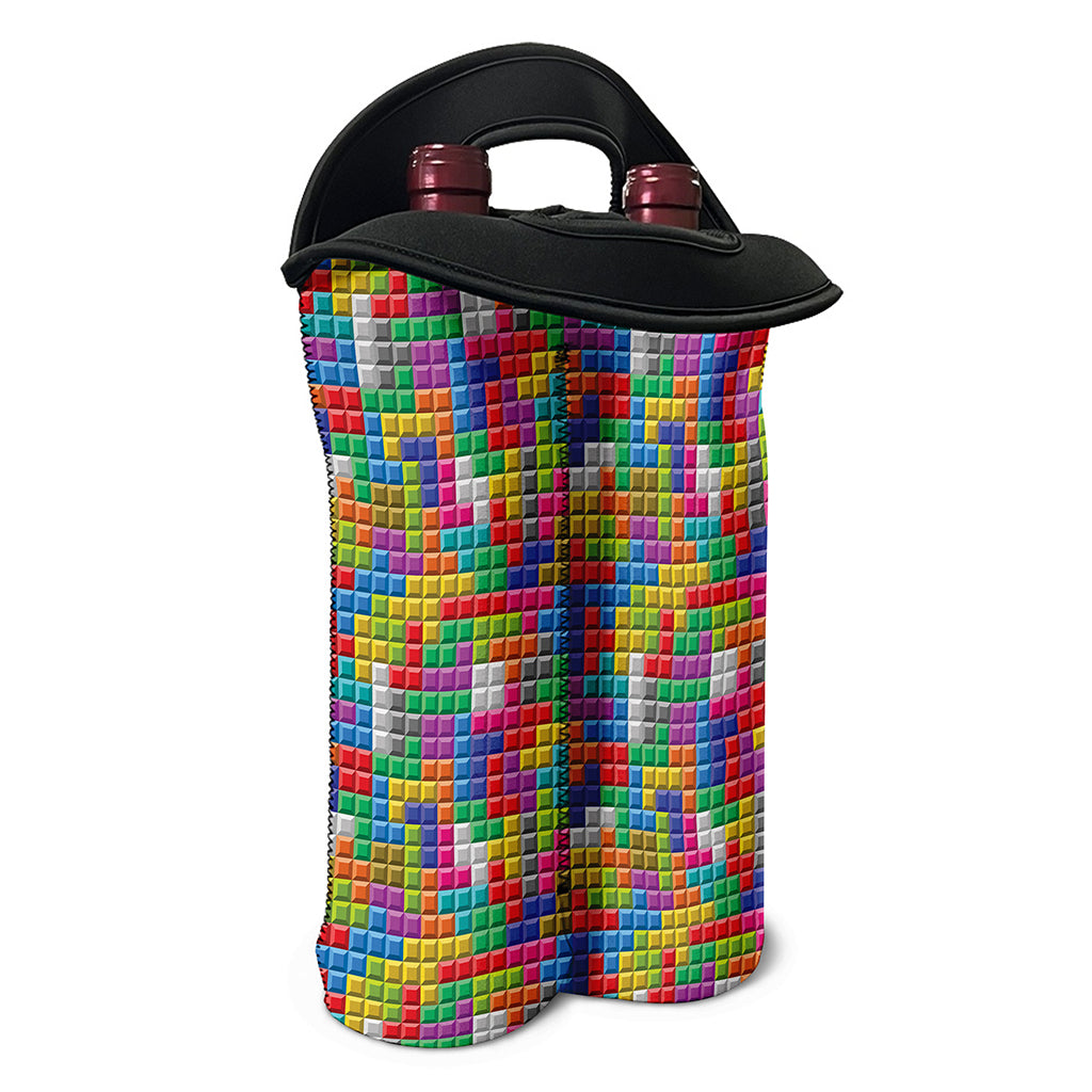 Colorful Brick Puzzle Game Pattern Print Double Neoprene Wine Tote