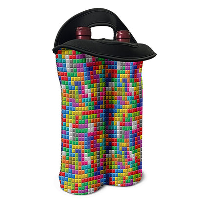Colorful Brick Puzzle Game Pattern Print Double Neoprene Wine Tote