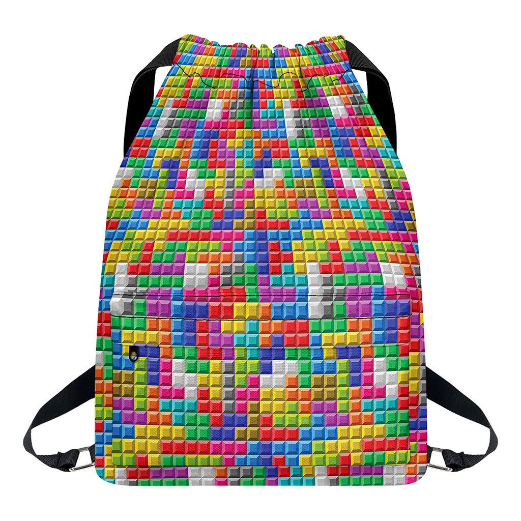 Colorful Brick Puzzle Game Pattern Print Drawstring Backpack