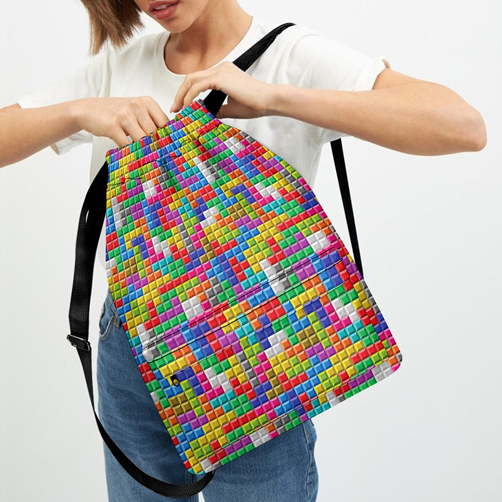 Colorful Brick Puzzle Game Pattern Print Drawstring Backpack