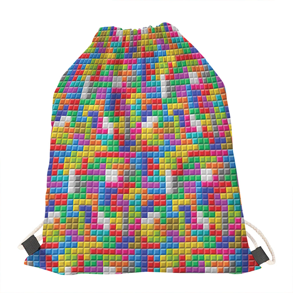 Colorful Brick Puzzle Game Pattern Print Drawstring Bag