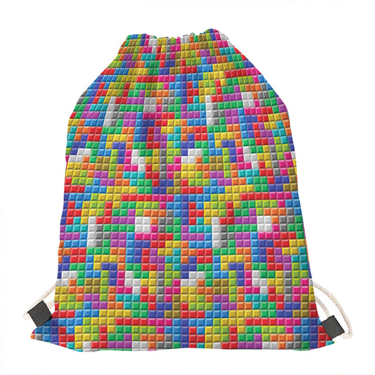 Colorful Brick Puzzle Game Pattern Print Drawstring Bag
