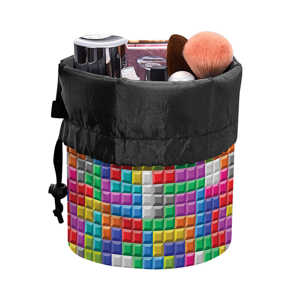 Colorful Brick Puzzle Game Pattern Print Drawstring Makeup Bag