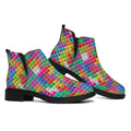 Colorful Brick Puzzle Game Pattern Print Flat Ankle Boots