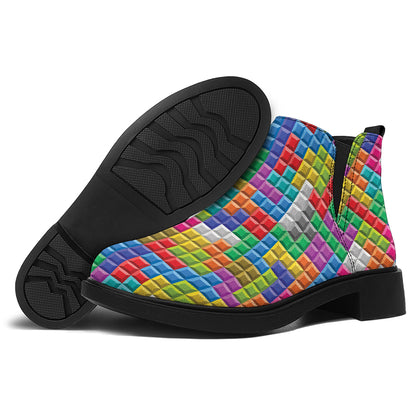 Colorful Brick Puzzle Game Pattern Print Flat Ankle Boots