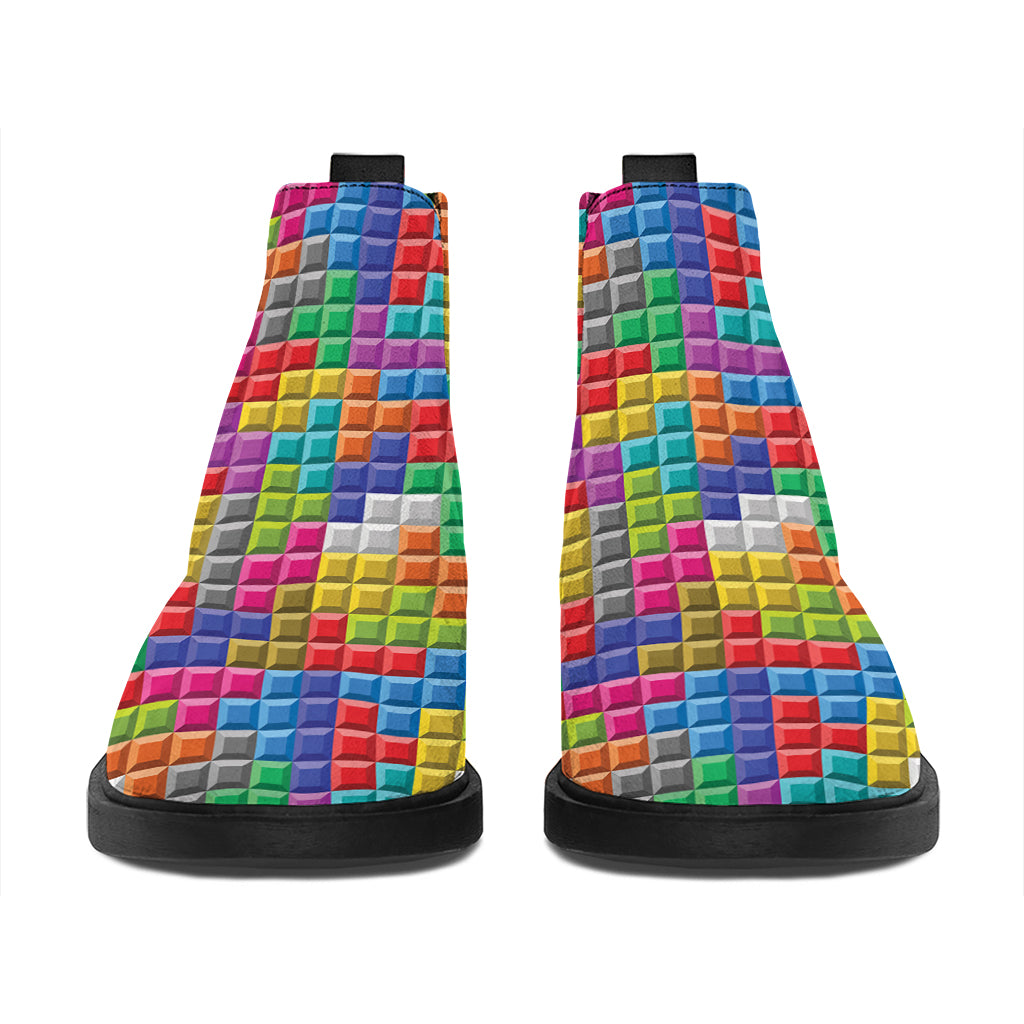 Colorful Brick Puzzle Game Pattern Print Flat Ankle Boots