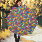 Colorful Brick Puzzle Game Pattern Print Foldable Umbrella