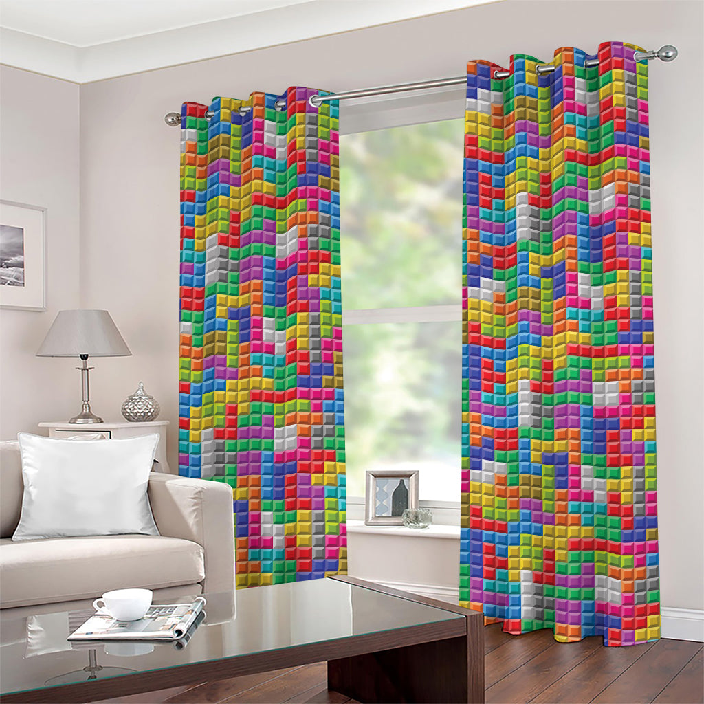 Colorful Brick Puzzle Game Pattern Print Grommet Curtains
