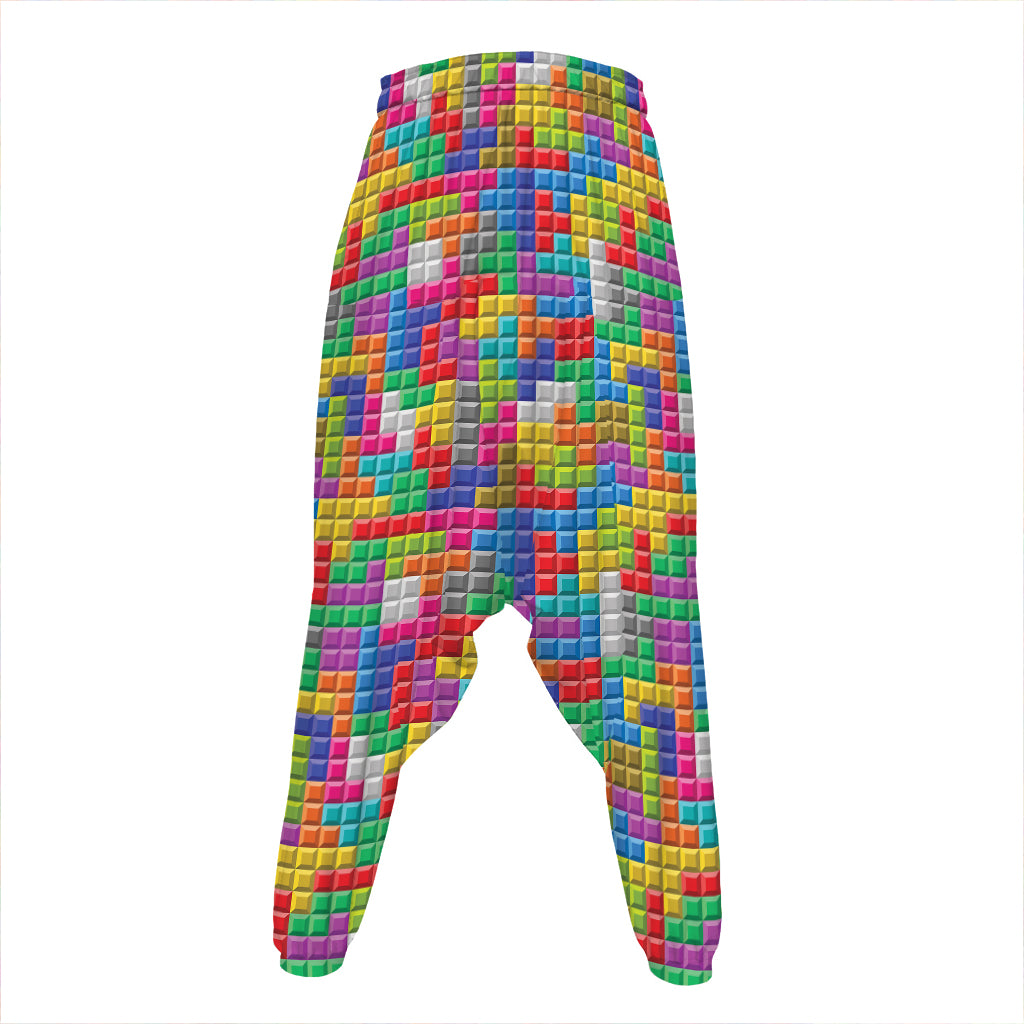 Colorful Brick Puzzle Game Pattern Print Hammer Pants