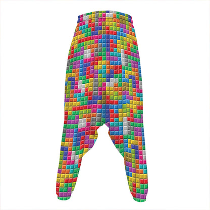 Colorful Brick Puzzle Game Pattern Print Hammer Pants