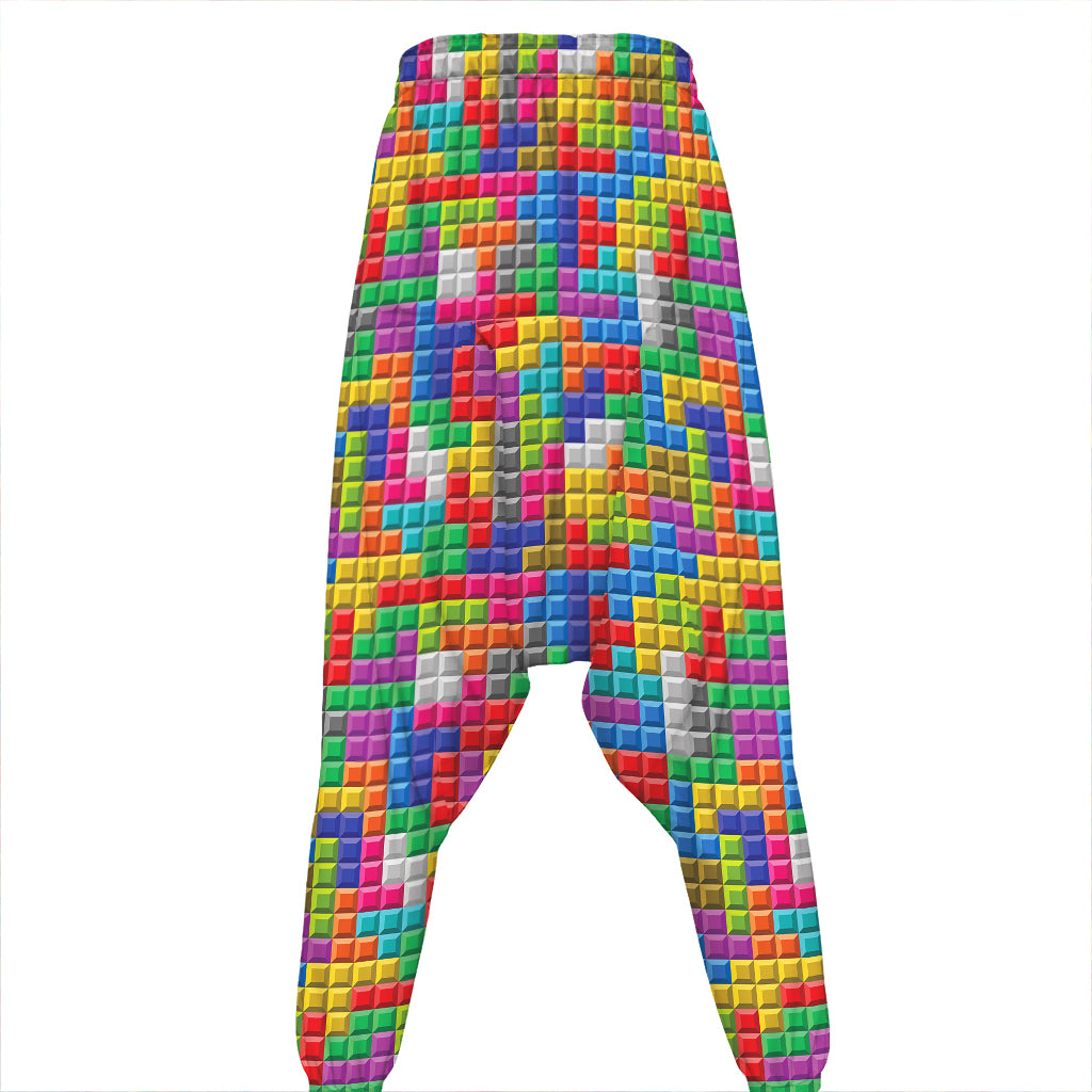 Colorful Brick Puzzle Game Pattern Print Hammer Pants