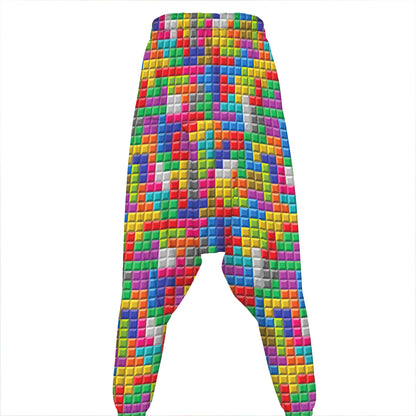 Colorful Brick Puzzle Game Pattern Print Hammer Pants