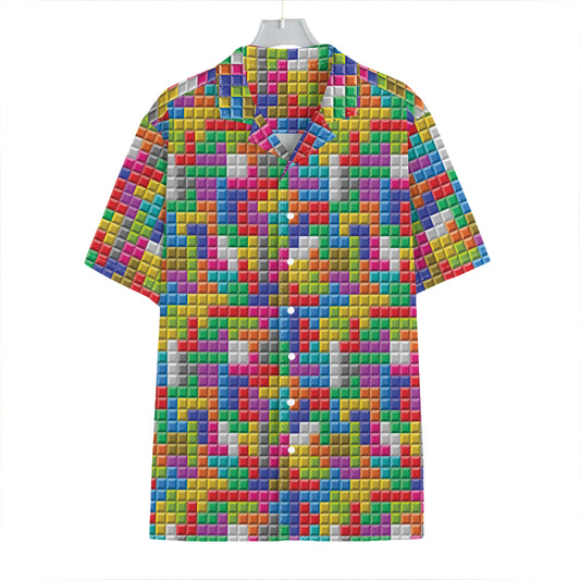Colorful Brick Puzzle Game Pattern Print Hawaiian Shirt