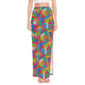 Colorful Brick Puzzle Game Pattern Print High Slit Maxi Skirt