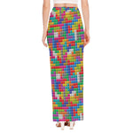 Colorful Brick Puzzle Game Pattern Print High Slit Maxi Skirt