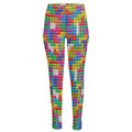 Colorful Brick Puzzle Game Pattern Print High-Waisted Pocket Leggings