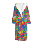 Colorful Brick Puzzle Game Pattern Print Hooded Bathrobe
