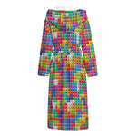 Colorful Brick Puzzle Game Pattern Print Hooded Bathrobe