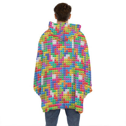 Colorful Brick Puzzle Game Pattern Print Hoodie Blanket