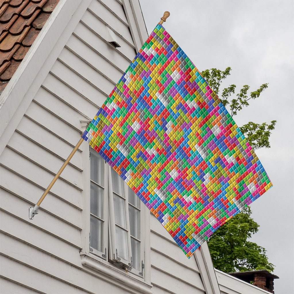 Colorful Brick Puzzle Game Pattern Print House Flag