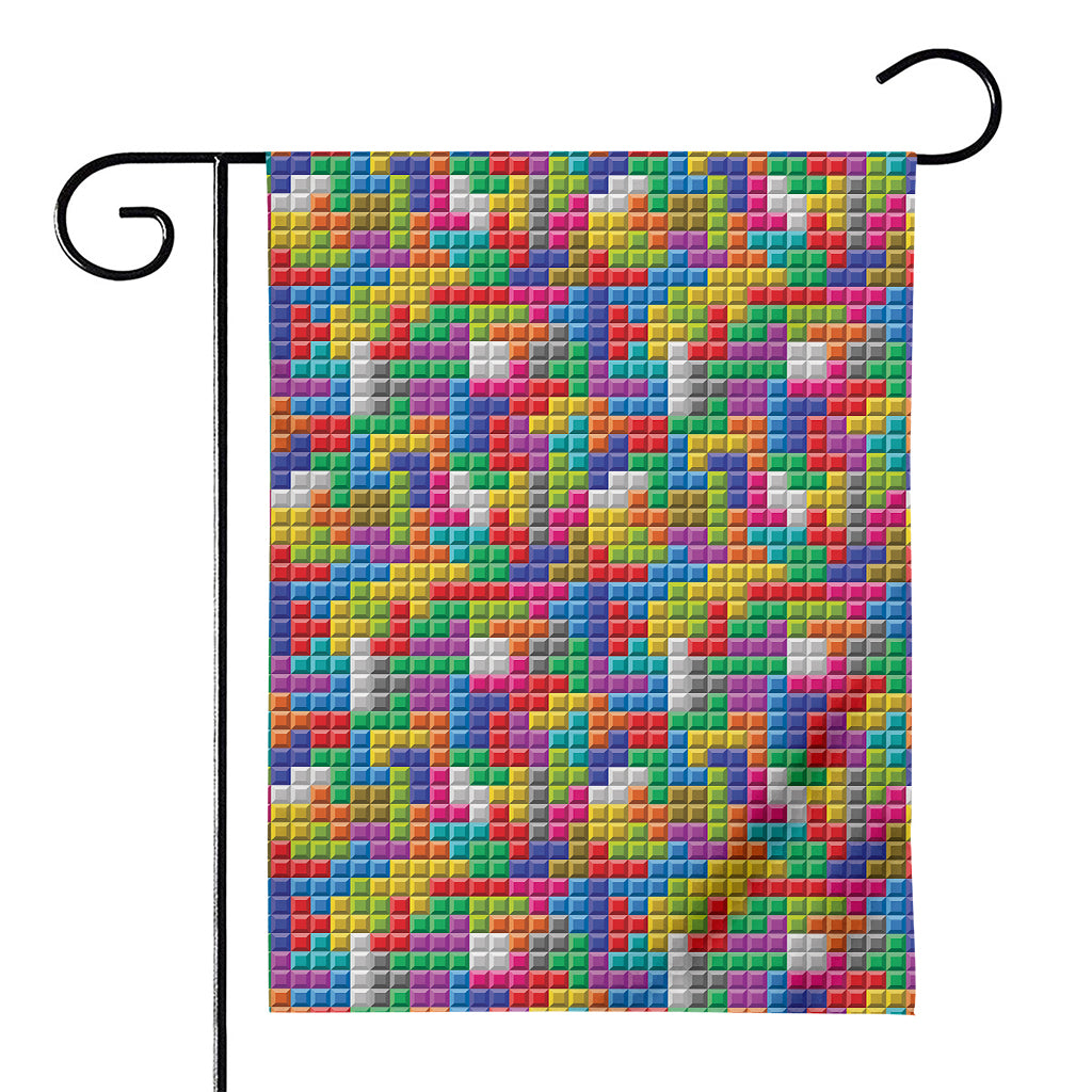 Colorful Brick Puzzle Game Pattern Print House Flag