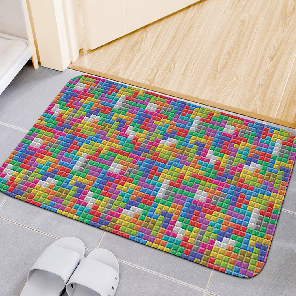 Colorful Brick Puzzle Game Pattern Print Indoor Door Mat