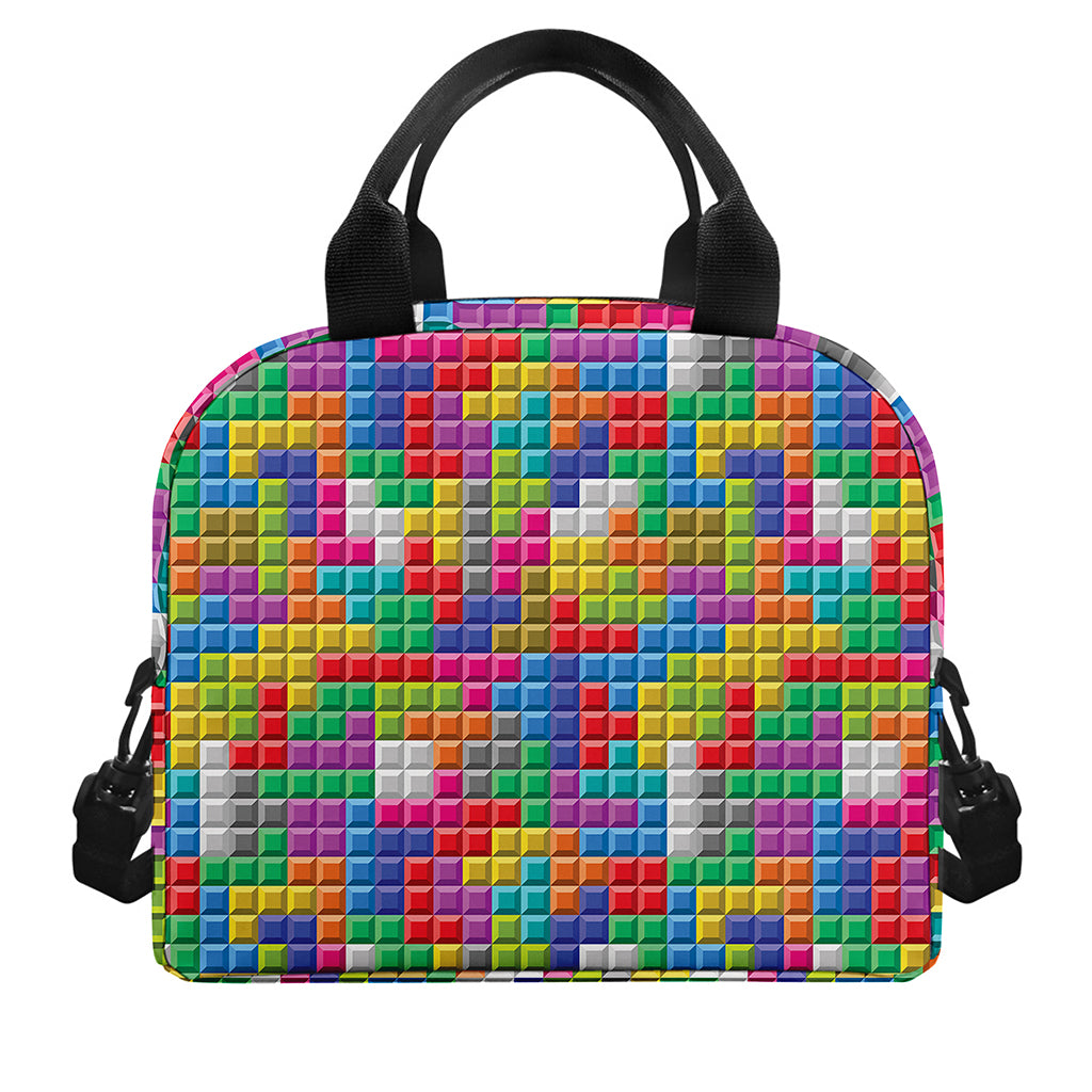 Colorful Brick Puzzle Game Pattern Print Insulated Lunch Bag
