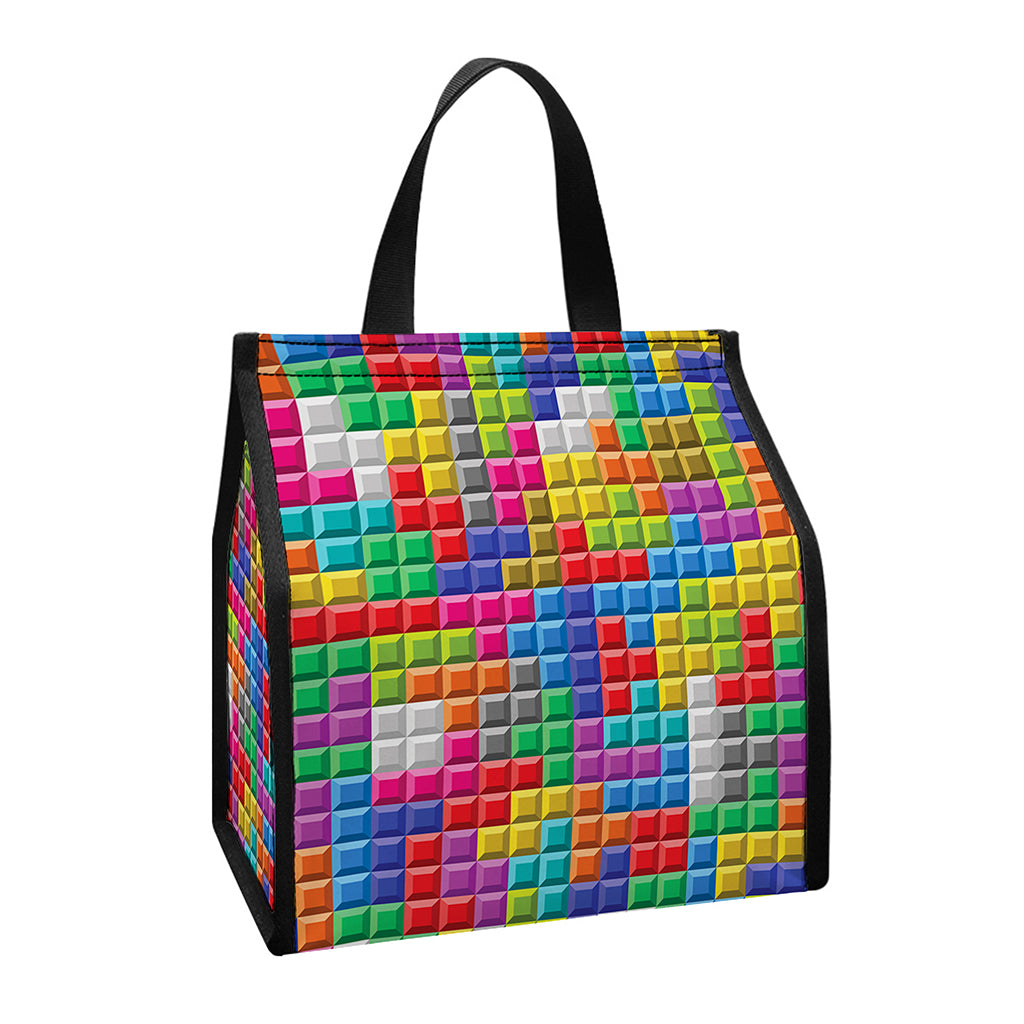 Colorful Brick Puzzle Game Pattern Print Insulated Lunch Tote