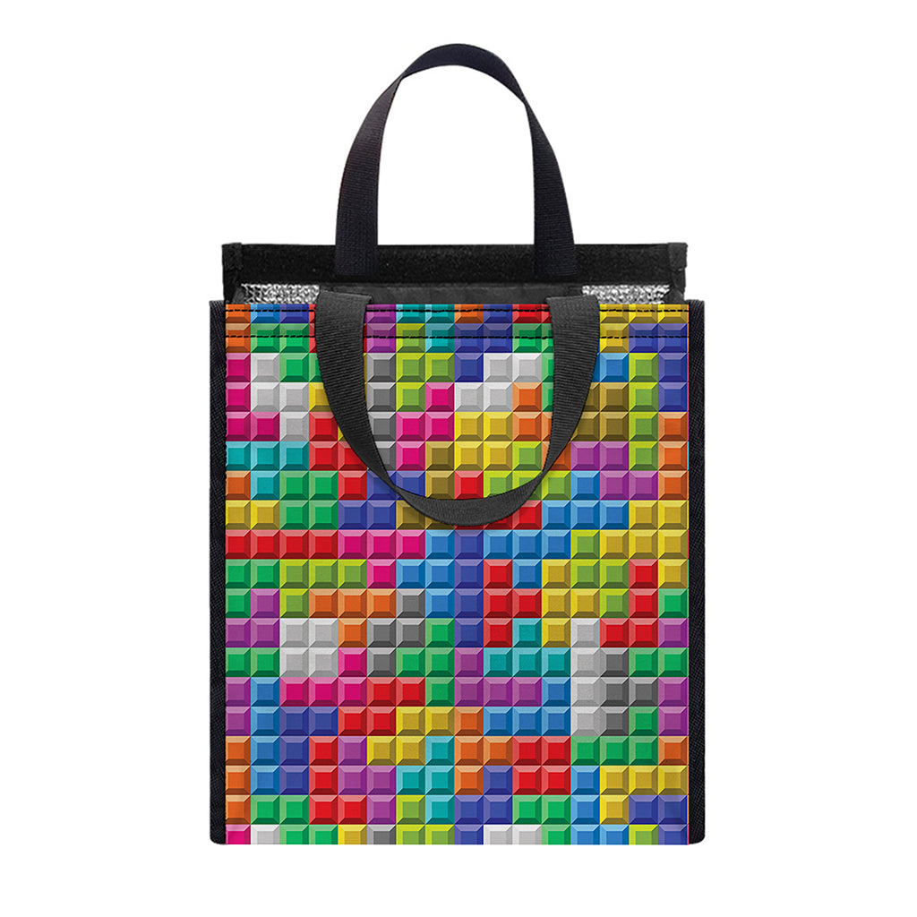 Colorful Brick Puzzle Game Pattern Print Insulated Lunch Tote