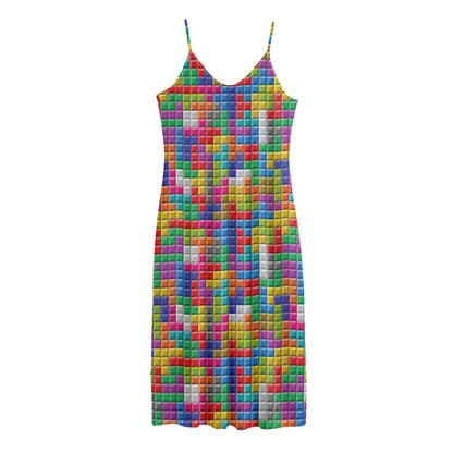 Colorful Brick Puzzle Game Pattern Print Jersey Midi Cami Dress