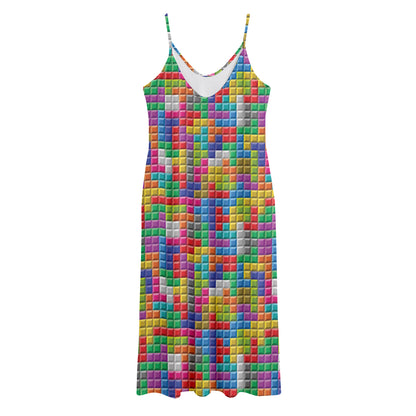 Colorful Brick Puzzle Game Pattern Print Jersey Midi Cami Dress