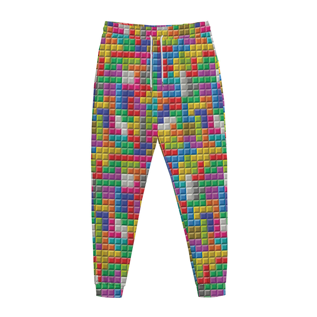 Colorful Brick Puzzle Game Pattern Print Jogger Pants